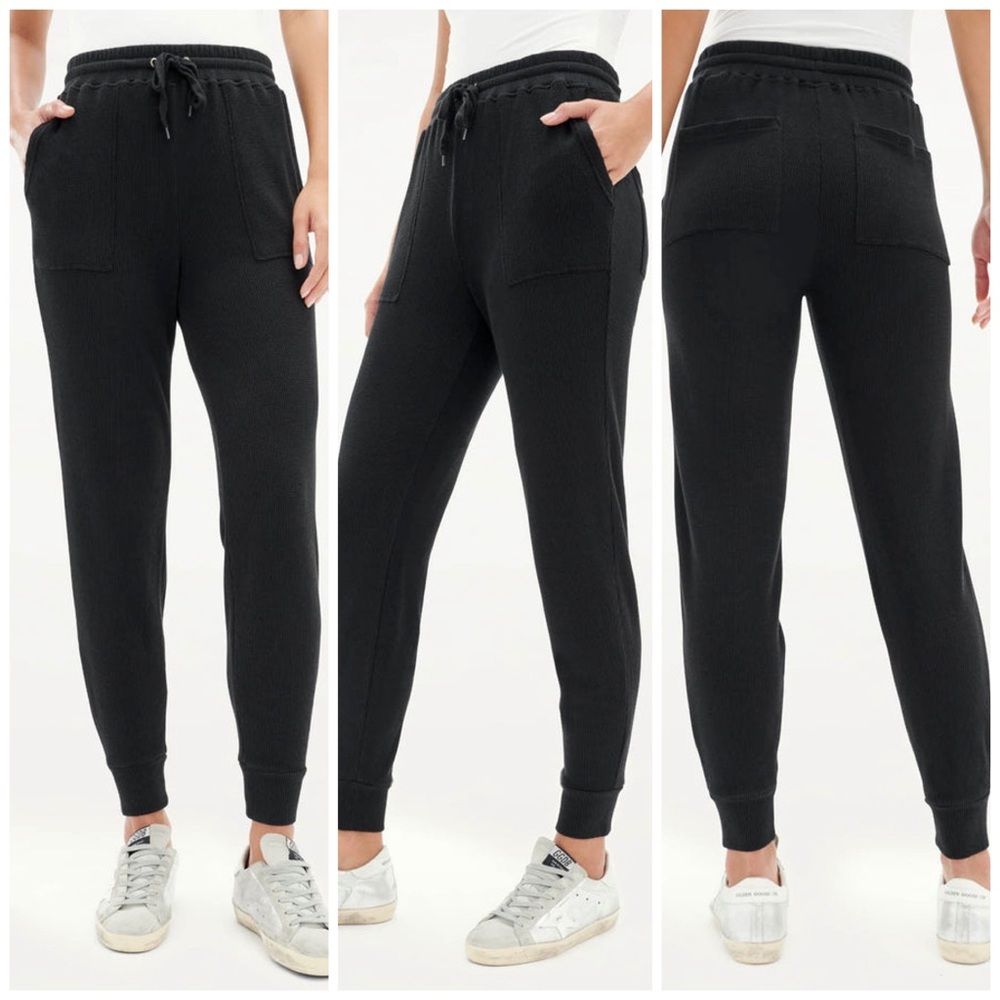Splendid Thermal Joggers Drawstring Cuffed Ankle Black Grey Gray Large NWT NEW